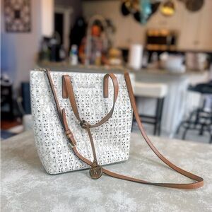 Michael Kors White and Brown Tote Bag